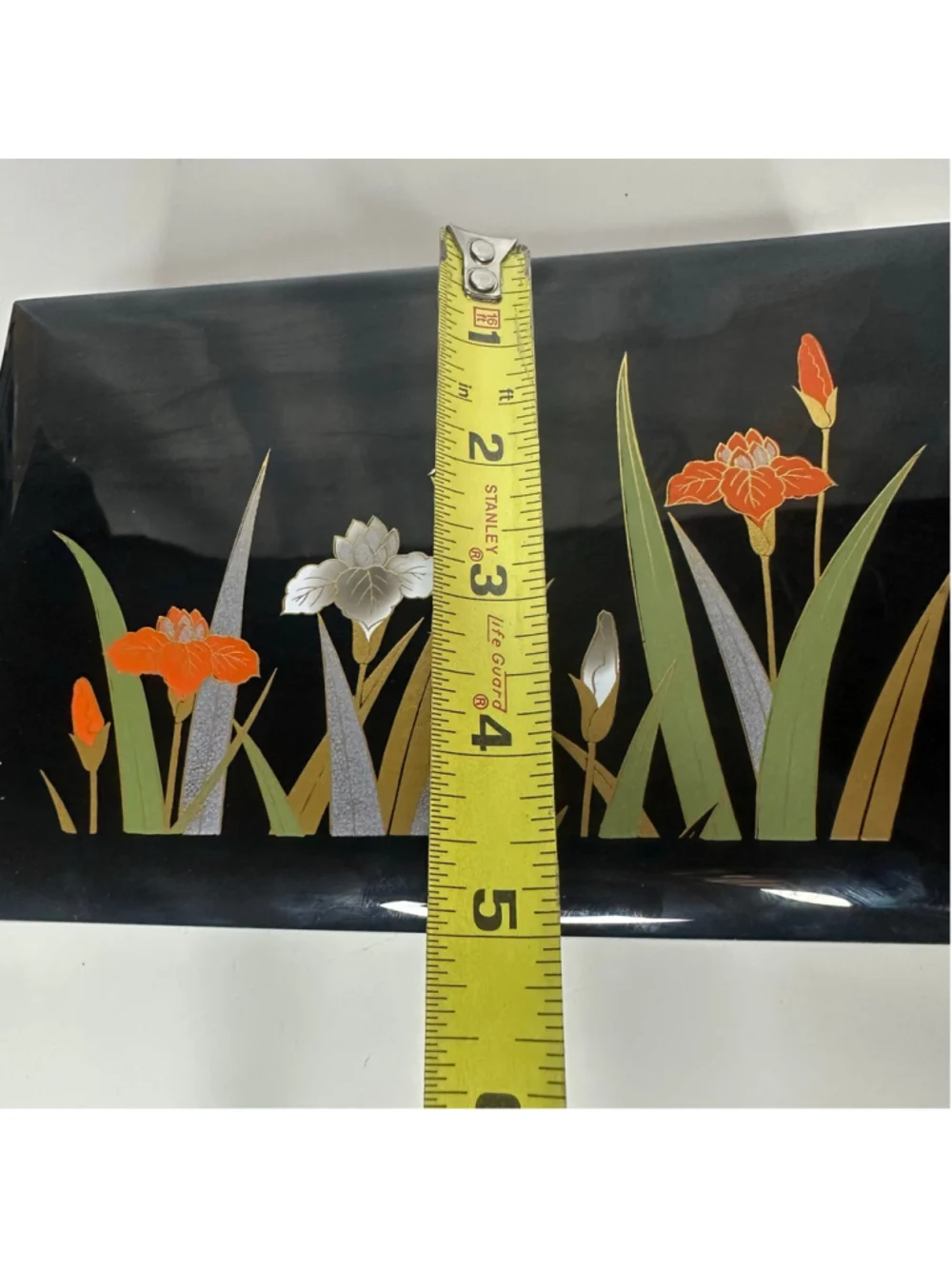 Vintage Otagiri Japan Black Lacquerware Iris Floral Serving Tray & Jewelry Box